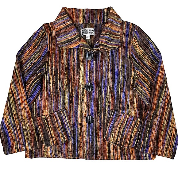 Habitat-Clothes To Live In, size large, retro boho jacket, rainbow yarn stripes - Picture 4 of 16